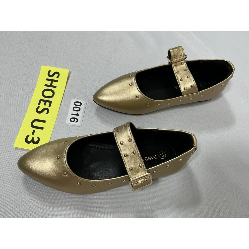 Girls NWOT Pandaninjia Party Shoes 12 Gold Studs Buckle Strap Almond Toe